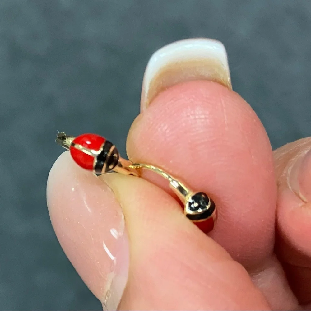 14K Yellow Gold Ladybug Huggies Earrings